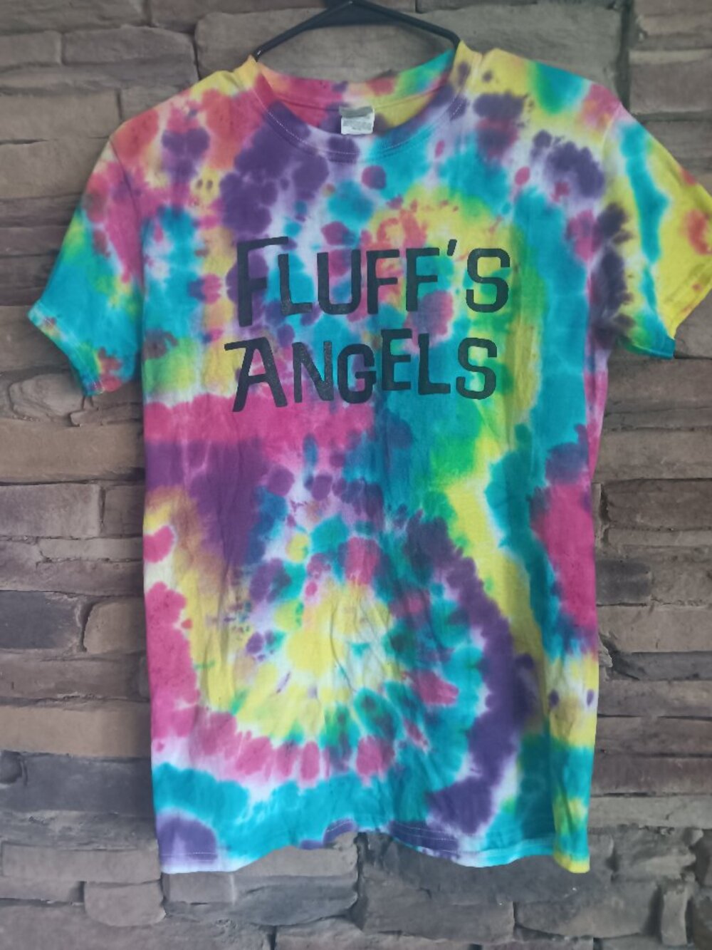Gildan Fluff’s Angels Tie Dye Graphic Tee Size S Used